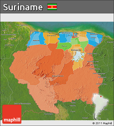 Political 3D Map of Suriname, satellite outside