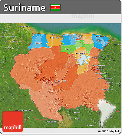 Political 3D Map of Suriname, satellite outside