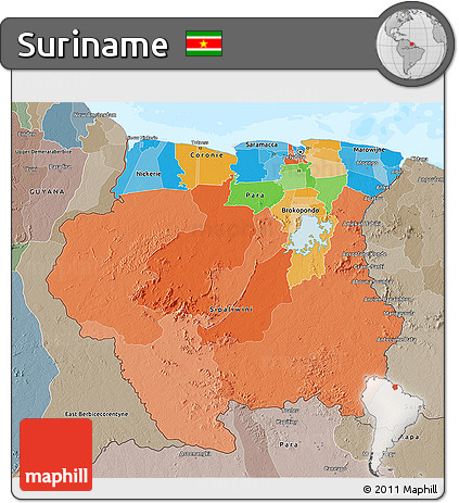 Political 3D Map of Suriname, semi-desaturated, land only