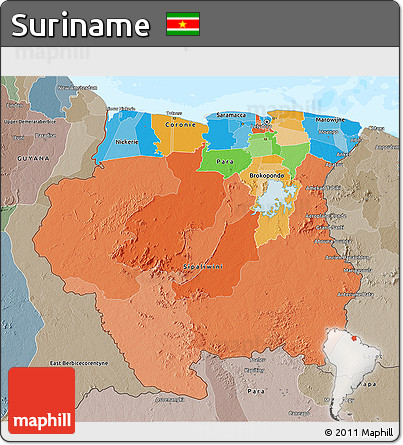 Political 3D Map of Suriname, semi-desaturated, land only