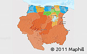 Political 3D Map of Suriname, single color outside, bathymetry sea