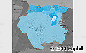 Political Shades 3D Map of Suriname, darken, desaturated
