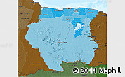 Political Shades 3D Map of Suriname, darken, land only