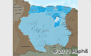Political Shades 3D Map of Suriname, darken, semi-desaturated, land only