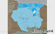 Political Shades 3D Map of Suriname, darken, semi-desaturated