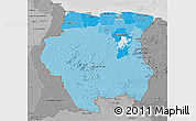 Political Shades 3D Map of Suriname, desaturated