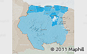 Political Shades 3D Map of Suriname, lighten, semi-desaturated