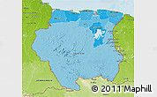 Political Shades 3D Map of Suriname, physical outside