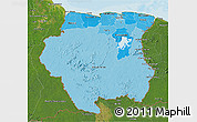 Political Shades 3D Map of Suriname, satellite outside, bathymetry sea