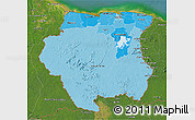 Political Shades 3D Map of Suriname, satellite outside