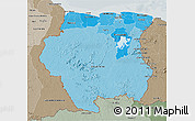 Political Shades 3D Map of Suriname, semi-desaturated