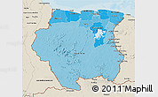 Political Shades 3D Map of Suriname, shaded relief outside, bathymetry sea