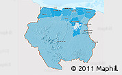 Political Shades 3D Map of Suriname, single color outside, bathymetry sea