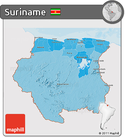 Political Shades 3D Map of Suriname, single color outside