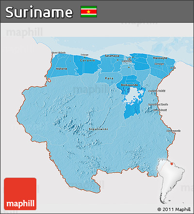 Political Shades 3D Map of Suriname, single color outside