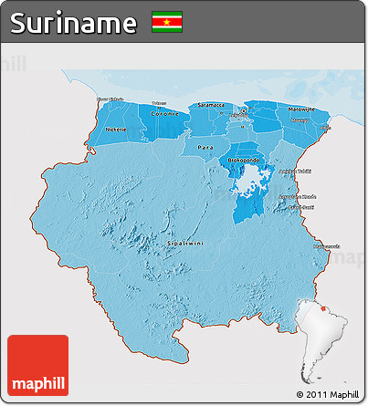 Political Shades 3D Map of Suriname, single color outside