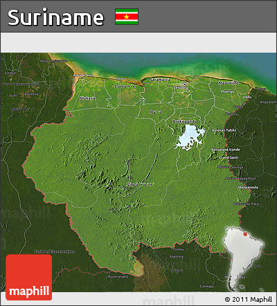 Satellite 3D Map of Suriname, darken, land only
