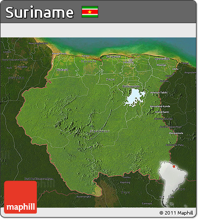 Satellite 3D Map of Suriname, darken, land only