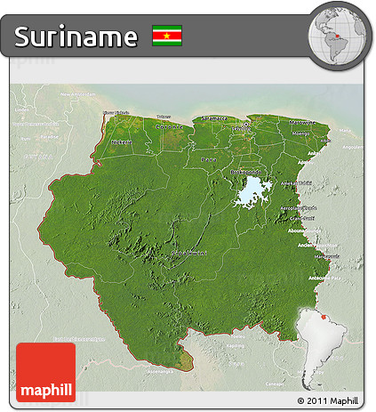 Satellite 3D Map of Suriname, lighten