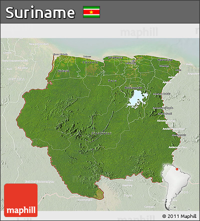 Satellite 3D Map of Suriname, lighten