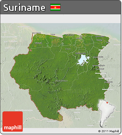 Satellite 3D Map of Suriname, lighten