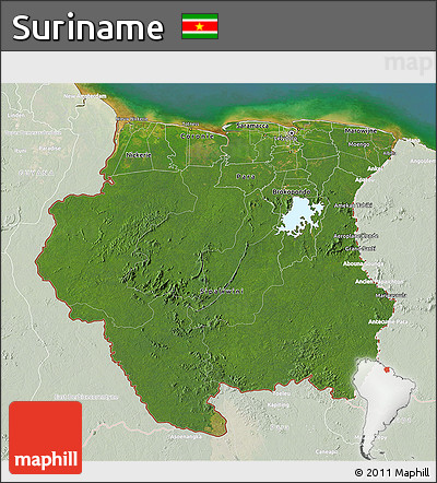 Satellite 3D Map of Suriname, lighten, land only