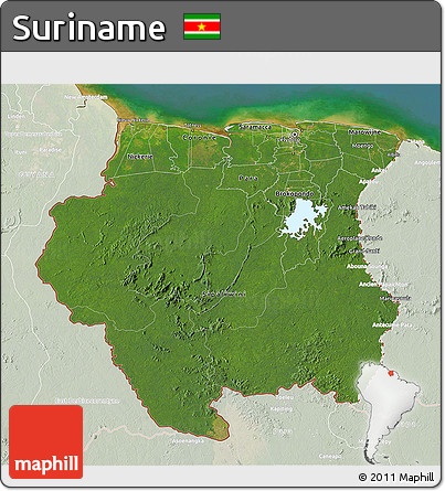 Satellite 3D Map of Suriname, lighten, land only