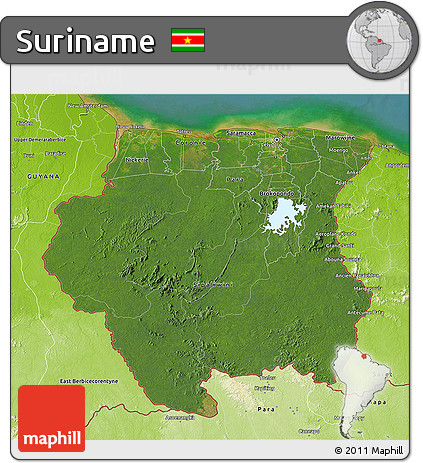 Satellite 3D Map of Suriname, physical outside, satellite sea