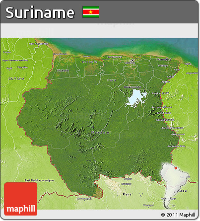 Satellite 3D Map of Suriname, physical outside, satellite sea