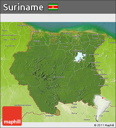 Satellite 3D Map of Suriname, physical outside, satellite sea