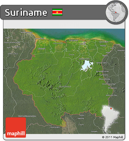 Satellite 3D Map of Suriname, semi-desaturated, land only