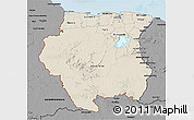 Shaded Relief 3D Map of Suriname, darken, desaturated, land only
