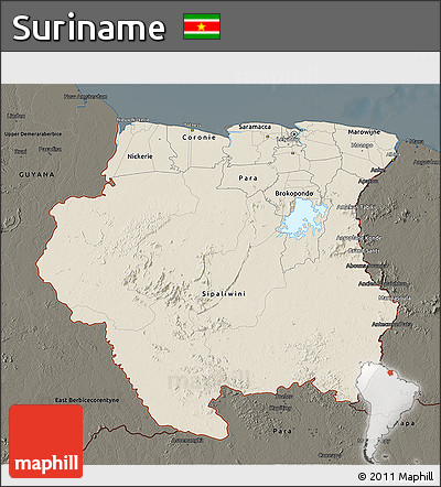 Shaded Relief 3D Map of Suriname, darken