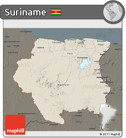 Shaded Relief 3D Map of Suriname, darken