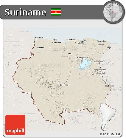 Shaded Relief 3D Map of Suriname, lighten