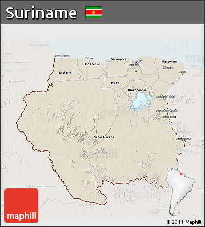 Shaded Relief 3D Map of Suriname, lighten