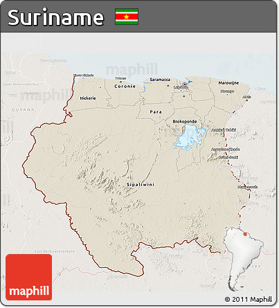 Shaded Relief 3D Map of Suriname, lighten