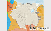 Shaded Relief 3D Map of Suriname, political outside