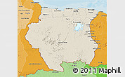 Shaded Relief 3D Map of Suriname, political shades outside