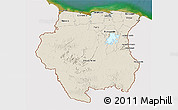 Shaded Relief 3D Map of Suriname, single color outside, satellite sea