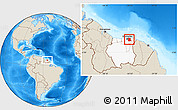 Shaded Relief Location Map of Commewijne, highlighted country