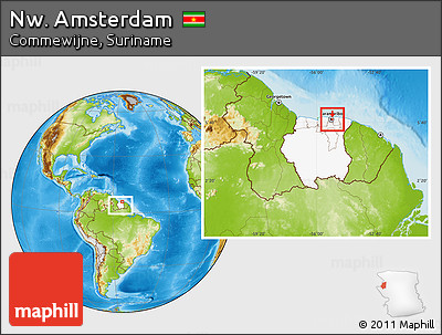 Physical Location Map of Nw. Amsterdam, highlighted country, within the entire country