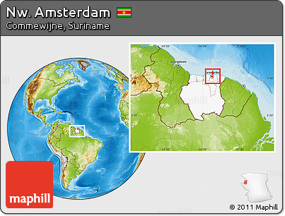 Physical Location Map of Nw. Amsterdam, highlighted country, within the entire country