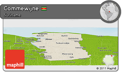 Shaded Relief Panoramic Map of Commewijne, physical outside