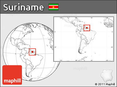 Blank Location Map of Suriname, within the entire continent