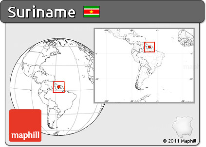 Blank Location Map of Suriname, within the entire continent