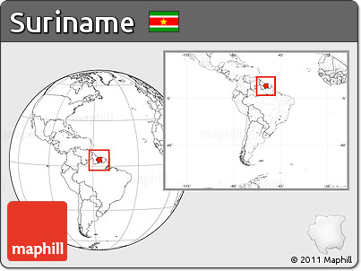 Blank Location Map of Suriname, within the entire continent