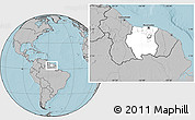 Blank Location Map of Suriname, gray outside, hill shading outside