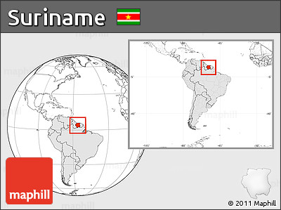 Blank Location Map of Suriname, highlighted continent, within the entire continent