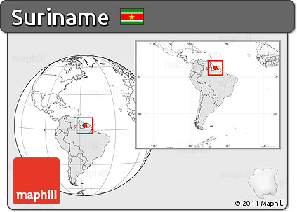 Blank Location Map of Suriname, highlighted continent, within the entire continent